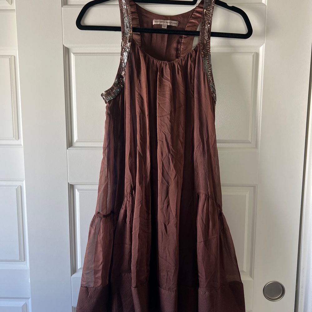 Rohit Gandhi and Rahul Khanna Brown Silk Sleeveless Dress with Sequin Straps